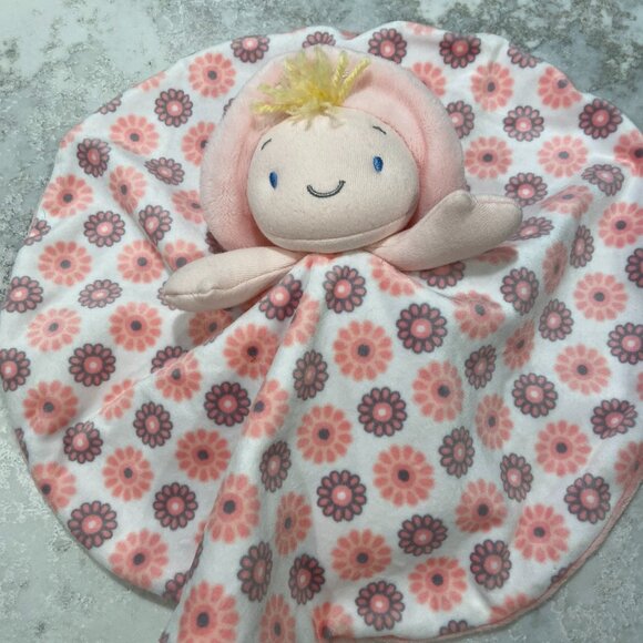 Aurora baby Lovey Plush Doll Blonde Pink 10” Round Flower Print Hat  RED1 - Picture 1 of 5